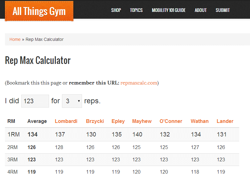 one rep calculator